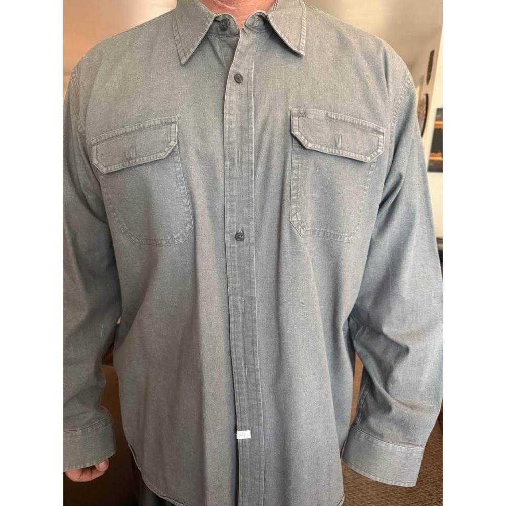 Wrangler Premium Quality Comfort Flex Gray Button Down Shirt Mens 2XL